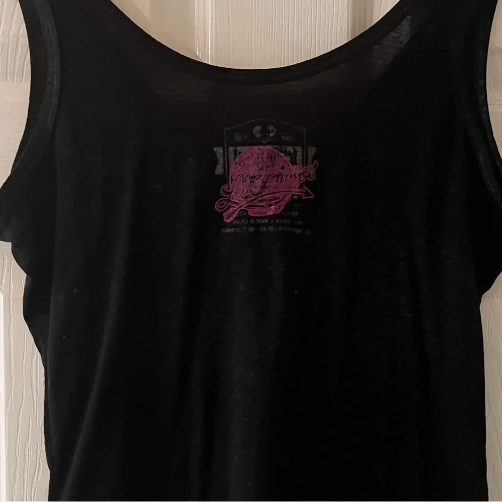 Y2K Biker Skull Lace-Up Tank Top Rhinestone Roses Edgy Grunge Black Medium - Picture 3 of 3